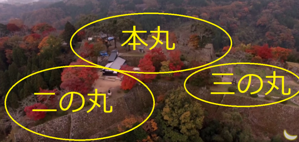 岡城　本丸　二の丸　三の丸　ドローン空撮　説明図